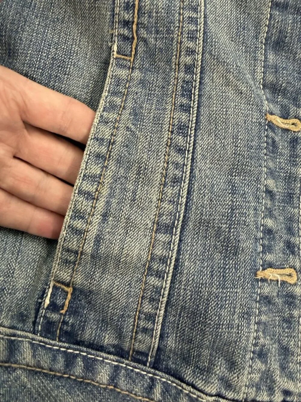 VTG Old Navy Denim Trucker Jean Jacket Girls XL Blue Y2K Stretch Pockets Casual